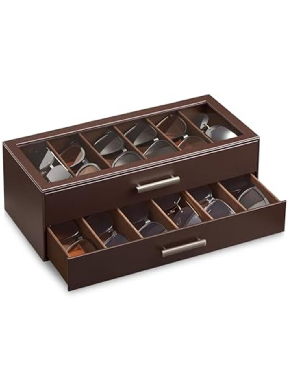 ProCase Sunglasses Organizer Box Clear Glass Lid PU Leather Eyeglass 12 Slots